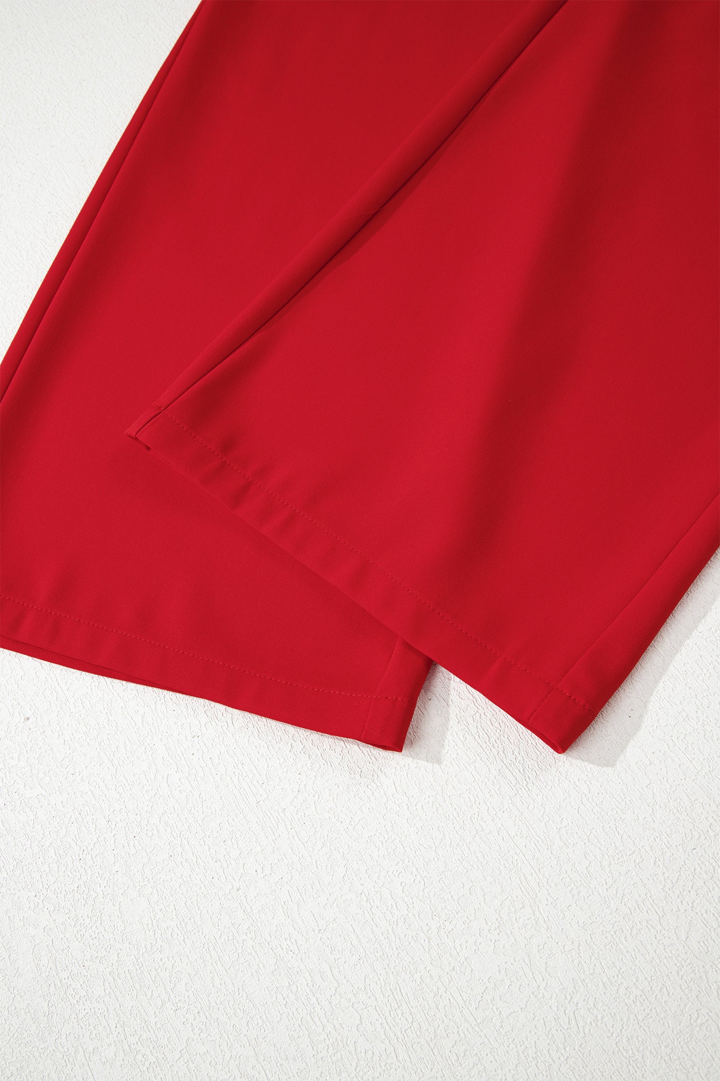 Fiery Red Pleated Detail Pull On High Elastic Waist Loose Straight Pants