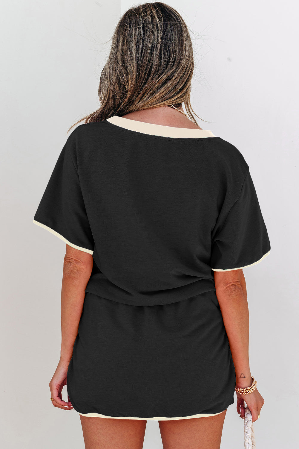 Turquoise Colorblock Edge Drop Shoulder T Shirt and Skort 2Pcs Set