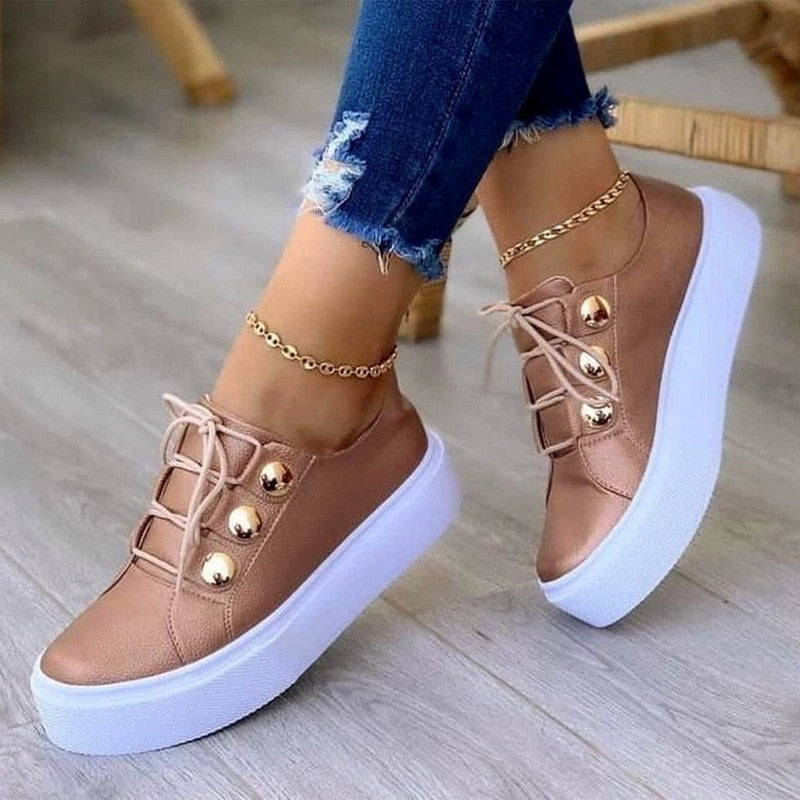 Pearl Stud Lace-Up Sneakers